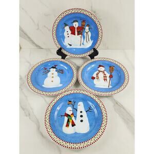 Oneida Sakura Snowman Salad Plate 8 1/4" Debbie Mumm Stoneware Dinnerware x 4